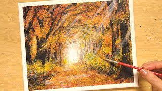 How to draw [Autumn leaves forest] with acrylic paint / Sunlight / acrylic painting for beginners