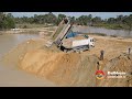 Best Technique Deleting Deep Water By KOMATSU DOZER D40P Hard Working With 25t Dump Trucks Team