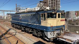 【逆側•残雪】貨物列車（電気機関車） EF65形 2088号車＋JR武蔵野線 E231系　すれ違い（武蔵野線 上りホームから）