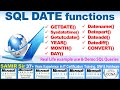 SQL DATE Functions. Demo of Date,Month,Year, DateAdd, Datename, DatePart, DateDiff, Convert Function