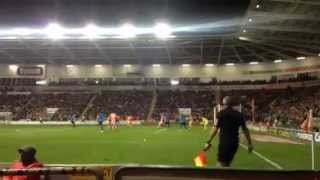 Billy Sharp opening goal and hot dog celebration   Blackpool v Nottingham Forest