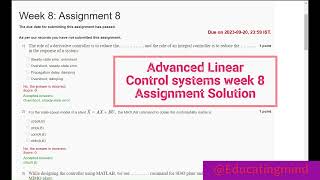 Advanced Linear Control systems week 8 Assignment Solution NPTEL