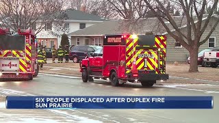 Six people displaced after fire at Sun Prairie duplex