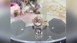 Art Deco Unique 7x9mm Oval Morganite Ring Solid 14K Rose Gold Morganite Engagement Ring