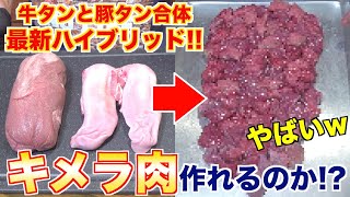 【キメラ肉】牛タンと豚タンを使って「巨大タンステーキ」作ってみた