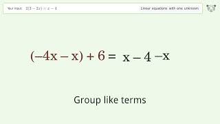 Linear equation with one unknown: Solve 2(3-2x)=x-4 step-by-step solution