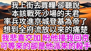 我上街去買糧，卻聽說，本該戰死沙場的夫君，率兵攻進京城，登基為帝了，想到全府流放以來的痛楚，我悲喜交加，盼他接我回京，可等來的，卻是他派來的殺手 【美好人生】