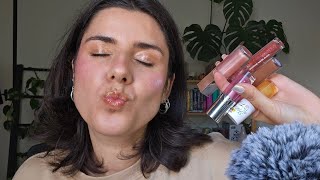 ASMR lipgloss swatching, mouth sounds and kisses 💋✨