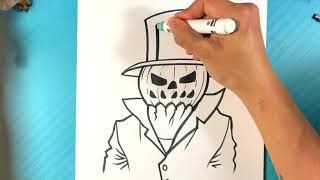 EASY How to draw PUMPKIN MAN - Halloween Drawings