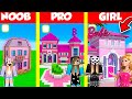 Minecraft Battle: PINK BARBIE HOUSE BUILD CHALLENGE - NOOB vs PRO vs GIRL / Animation