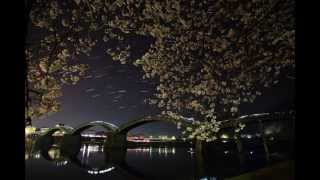 山口県岩国市　　錦帯橋と桜と星空