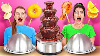 CHOCOLATE FOUNTAIN FONDUE CHALLENGE || Chocolate VS Real Food For 24 Hours By 123 GO! CHALLENGE