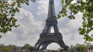 Walking up the Eiffel Tower via stairs Paris