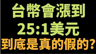 台幣升值！美國財政部助理部長公開／台幣會漲到25:1美元?／台幣到底會不會繼續升值／對台股有什麼影響／100萬定期定額投資ETF系列 EP.17