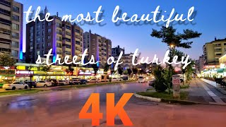 4k walking tour in a beautiful street at sunset time in bursa . turkey