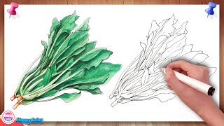 卡通简笔画《菠菜》如何画卡通蔬菜：《纯手绘》水彩上色。How to draw cartoon spinach.《菠菜》《ほうれん草》《시금치》《spinach》