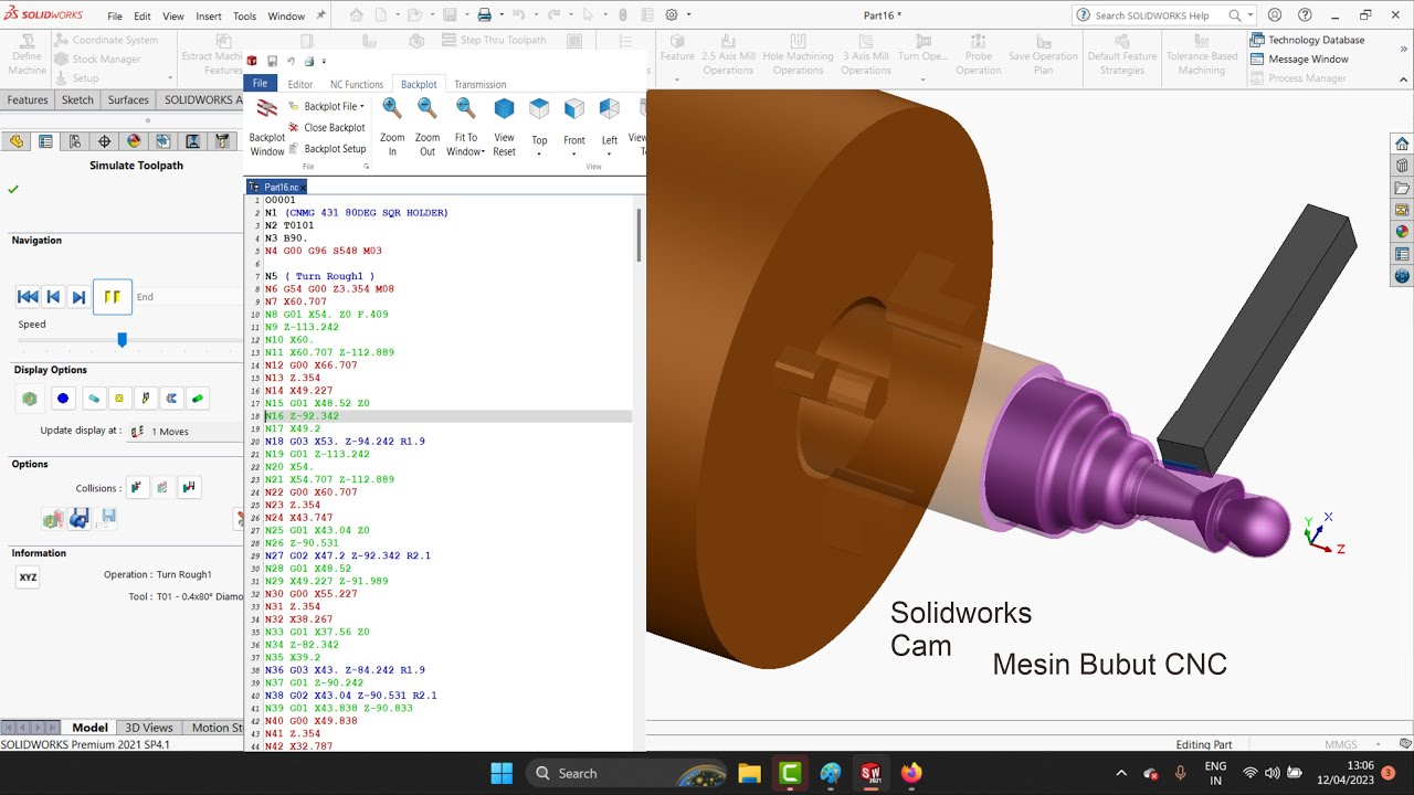 Solidworks Cam | Code Mesin Bubut CNC Simulation Bahasa Indonesia - YouTube