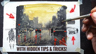 Easy Watercolor Rainy Street Scene Painting Tutorial Step by Step ~ Watercolor Tips & Tricks 🤫
