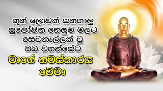 තුන් ලොවක් සනසාලූ සුපෝෂිත නෙලුම් මලට සෙවනැල්ලක් වූ ඔබ වහන්සේට මාගේ නමස්කාරය වේවා.නමස්කාර කරමි 🙏