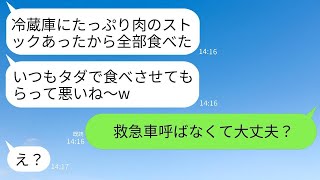 招待していないのに我が家に来て、冷蔵庫の中の食べ物を勝手に食べる泥ママ。「今日はお肉がいっぱいあるね、全部いただくよ」と言っていたけど、実際にはペットの餌を食べたと伝えたときの彼女の反応が面白かった。