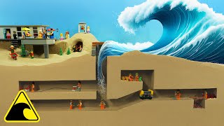 Trapped in a Flooded Diamond Mine - LEGO Flood Disaster - Tsunami Dam Breach Experiment