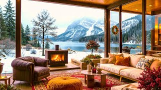 Relaxing Winter Day ❄️ Snowy Winter Cabin Retreat Scenery with Smooth Jazz Music and Cozy Fireplace