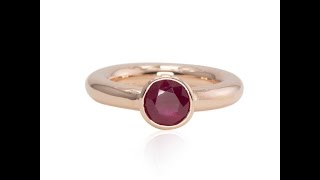 Bezel Set Ruby Solitaire Ring with Thick Rose Gold Pipe Band LS2685