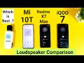 Realme X7 Max vs iQOO 7 vs Mi 10T Loudspeaker Comparison Which is Best 🤷‍♂️🤔🔥