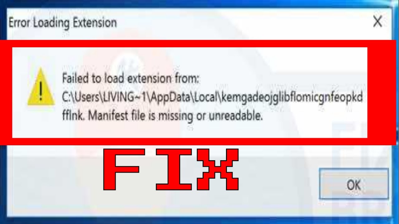 Experiences failed to load. Err_failed. Error of Extension. Extension–load. File loading Error.