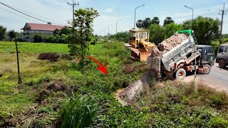 Incredible CATERPILLAR D5 Service PROJECT Delete On The Canal Water by 5T Dump Truck Overloading Soi