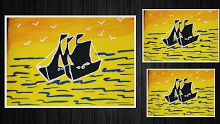Sailboat sunset seascape acrylic Painting ...!! Simple acrylic sunset painting tutorial for beginner