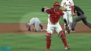 The Cardinals turn a 3-2-8 double play, a breakdown