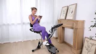 BARWING Foldable Exercise Stationary Bike, 4 IN 1 Magnetic Upright Workout Bike with Arm Exercise