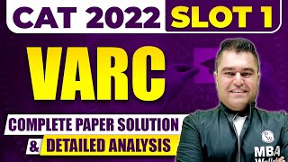 CAT 2022 Slot 1 | VARC | Complete Paper Solution & Detailed Analysis | MBA Wallah