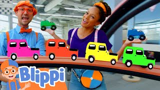 Blippi Races Rainbow Color Toy Cars with Meekah | Blippi - Learn Colors and Science