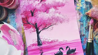 PINK POND | Love picture💗 very simple with gouache!  Drawing for beginners