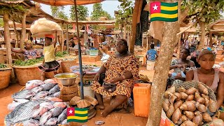 Rural African village market day in Togo 🇹🇬 . Cheapest food Market Anfoin Togo 🇹
