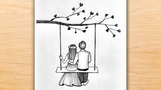 Romantic Couple Drawing Pencil Sketch/ Romantic Couple Holding Hand Drawing/ Girl Swinging on a Tree