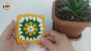 I knitted a YELLOW daisy square motif with #crochet!.. #trending #knitting