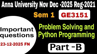 GE3151|Problem Solving and Python Programming|important questions|Anna University