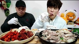 꽃돼지 아침 시장수육에 양념게장 도라지무침 먹방 mukbang eating show 吃播