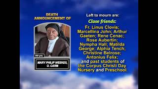 Sister Mary Philip Weekes O'Carm ~ Long Obituary