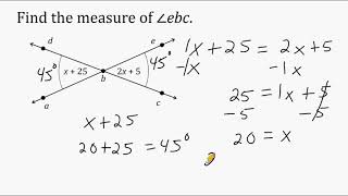 Solving Equations - Vertical Angles