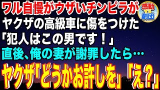 【スカッと】ヤクザの高級車に傷をつけたワル自慢がウザいDQNチンピラ「やったのはコイツだ！」→無理やり俺に罪をなすりつけた…すると可憐で小柄な俺の妻がヤクザに謝罪すると…【感動】【総集編】