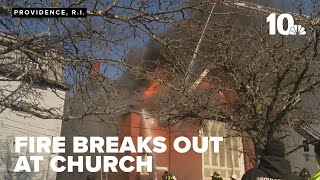 Steeple collapses in fire at church