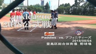 実況 草野球 アークスリーグ2018公式戦 Paddies vs. アフィニティーズ 2018.08.04 豊島区総合体育場 野球場