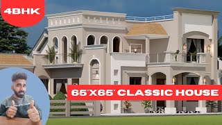 65X65 feet house design | 4bhk 65x65 house plan with 3d design || classic house 2024 | tia3d