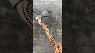 Crafty Orbit carbon steel Axe head and hand engraved wooden handle #axe #art #trending #shorts #usa