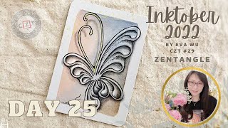 Day 25 Inktober 2022 Zentangle pattern #KWAZEELA #mooka 禪繞畫 #1858 by Eva Wu ゼンタングル ATC tile