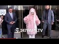 Lady Gaga LEAVING her Midtown Hotel wearing A Pink Fur Coat in NYC